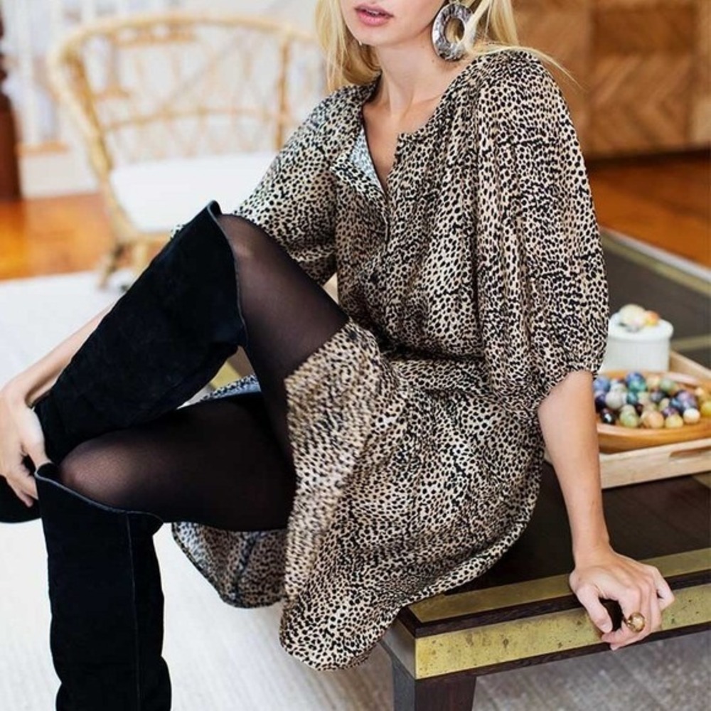 Emerson Fry Silk Fiona Dress Small Cheetah Animal Print Tie Waist Shirt‎ Dress